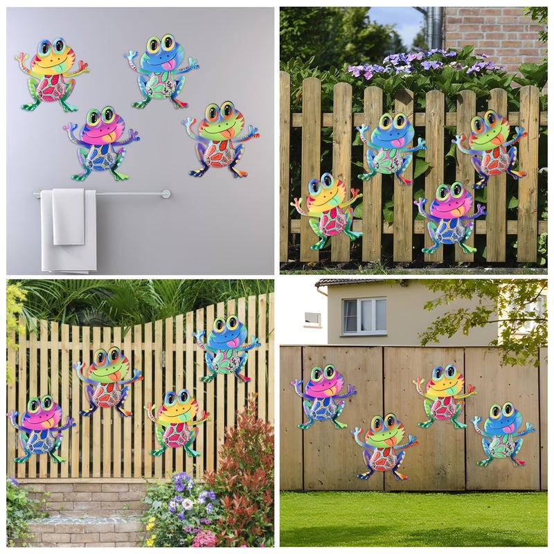 Junware Metal Frog Wall Decor, 4Pcs Frog Iron Wall Art Sculptures Art Frogs Wall Hanging Sculpture Decoration. Outdoor Fence Art for Home Garden, Fence, Patio, Yard, Bedroom Outside Gifts for Adults - Image 2