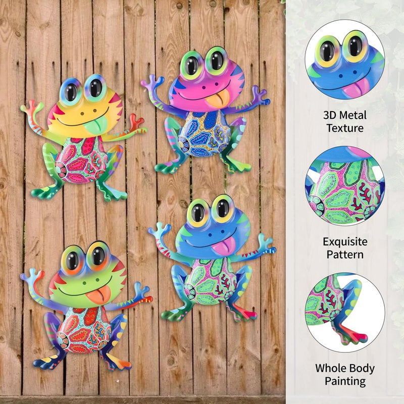Junware Metal Frog Wall Decor, 4Pcs Frog Iron Wall Art Sculptures Art Frogs Wall Hanging Sculpture Decoration. Outdoor Fence Art for Home Garden, Fence, Patio, Yard, Bedroom Outside Gifts for Adults - Image 4