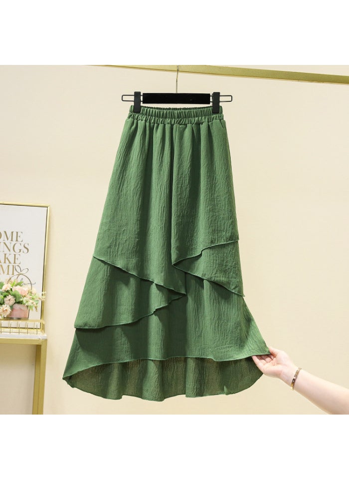 Generic - plus Size Summer Fashionable Casual Comfortable Loose Texture Cotton Linen Asymmetrical Midi Skirt A-Line Skirt Polyester Fabric Black - Image 1