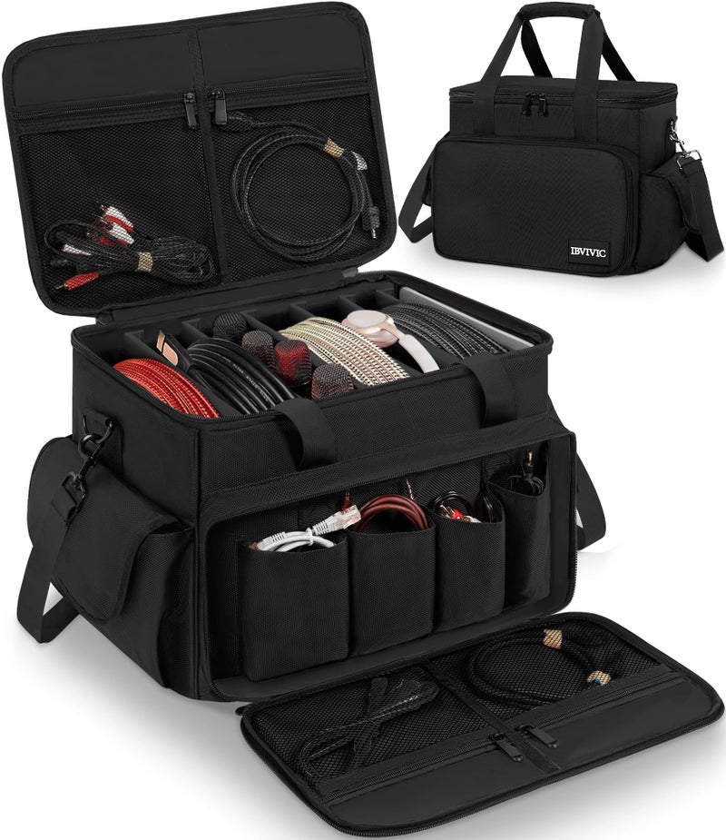 IBVIVIC DJ Cable File Bag with 6 Detachable Dividers High Capacity Gig Cable Bag for CordsDJ GearSound Instrument and Accessories Black - Image 2