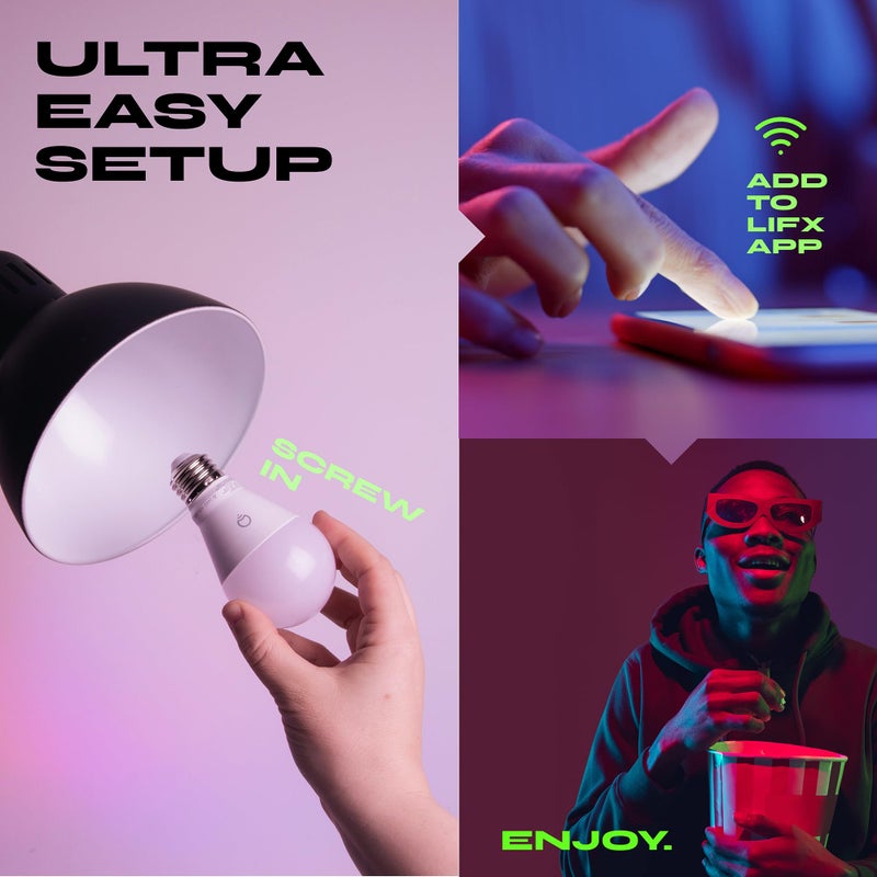 LIFX Everyday A19 Smart Light Bulbs 2 Pack, 800 Lumens RGB Color Changing LED Bulbs, 90+ CRI Tunable White, Dimmable Wi-Fi Smart Bulbs, Matter Compatible, Works with Alexa Google Apple Home - Image 4