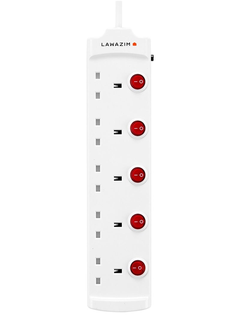 LAWAZIM - heavy duty 5 Way Extension Cable with individual port on/off buttons | 5 Meters | 2990W - Image 1