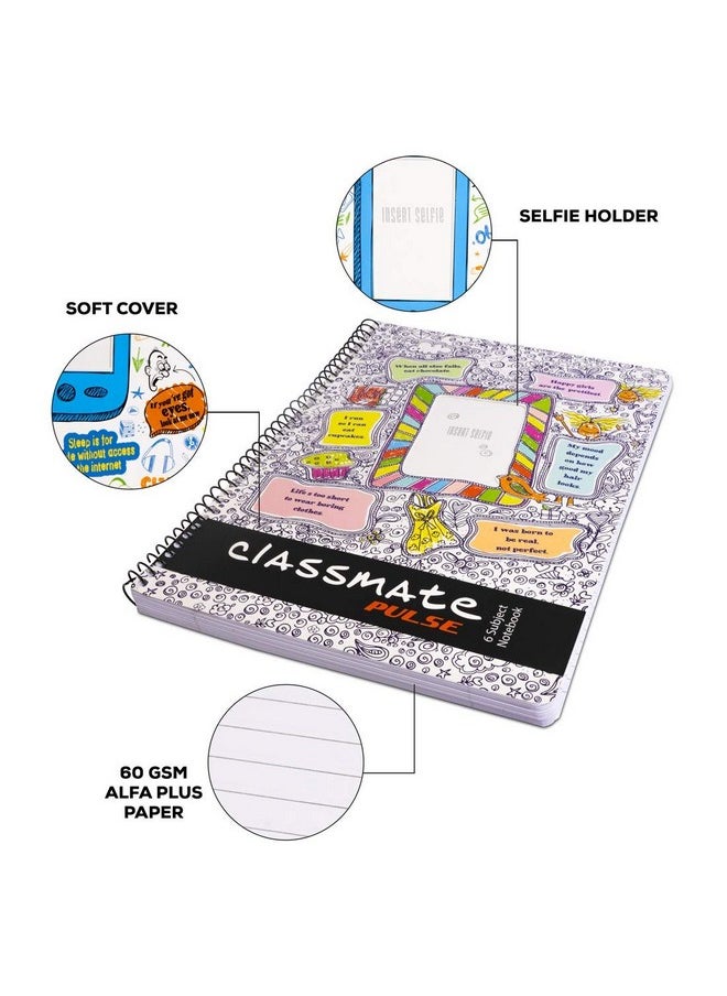 classmate Classmate 2100135 Soft Cover 6 Subject Spiral Binding Selfie Notebook, Single Line, 300 Pages  - Image 5