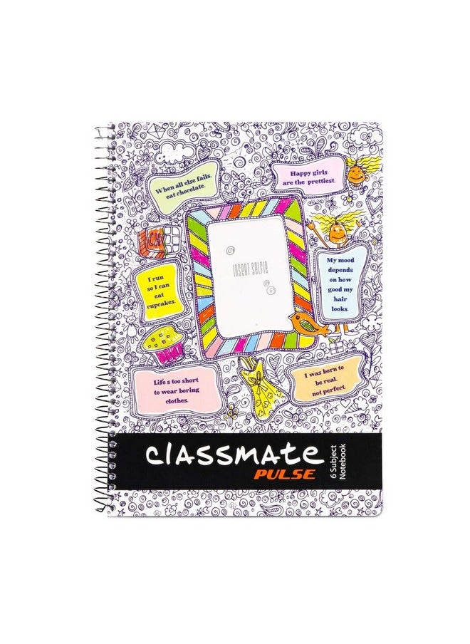 classmate Classmate 2100135 Soft Cover 6 Subject Spiral Binding Selfie Notebook, Single Line, 300 Pages  - Image 1