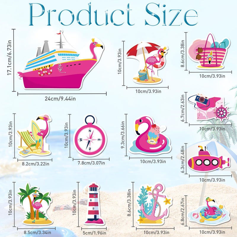 MENIFEND Cruise Door Decorations Magnetic, 12 Pcs Cute Flamingo Tropical Nautical Vacation Cruise Magnets, Fun Cruising Must Haves Magnetic Ship Cabin Door Signs Fridge Decor - Image 2