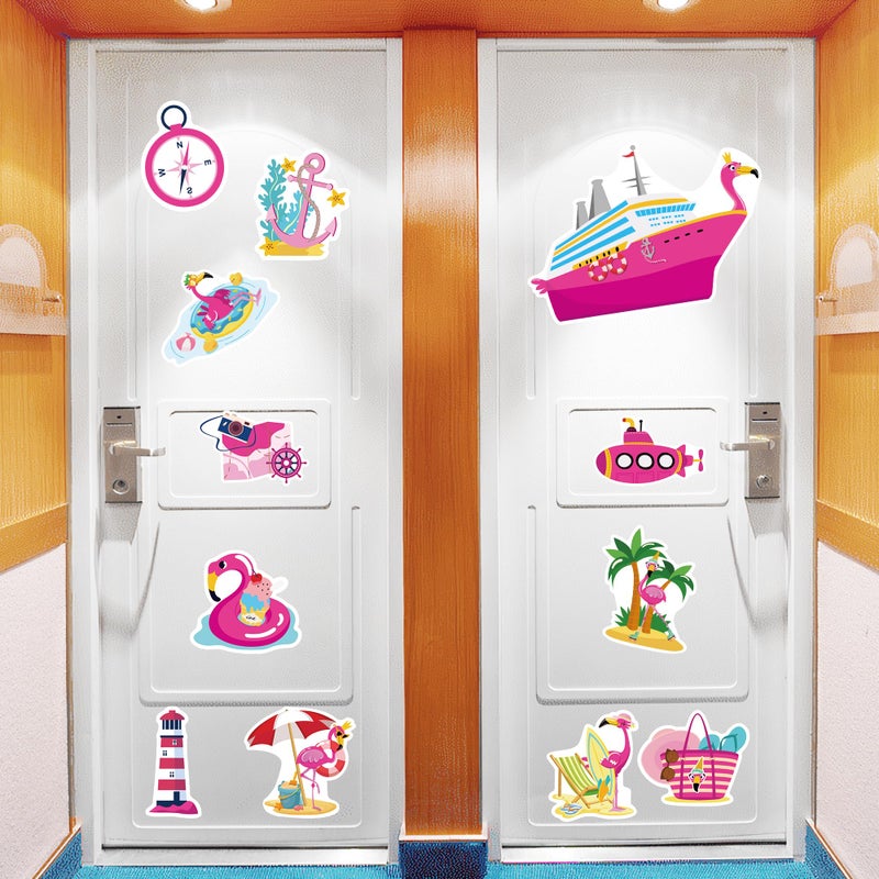 MENIFEND Cruise Door Decorations Magnetic, 12 Pcs Cute Flamingo Tropical Nautical Vacation Cruise Magnets, Fun Cruising Must Haves Magnetic Ship Cabin Door Signs Fridge Decor - Image 5
