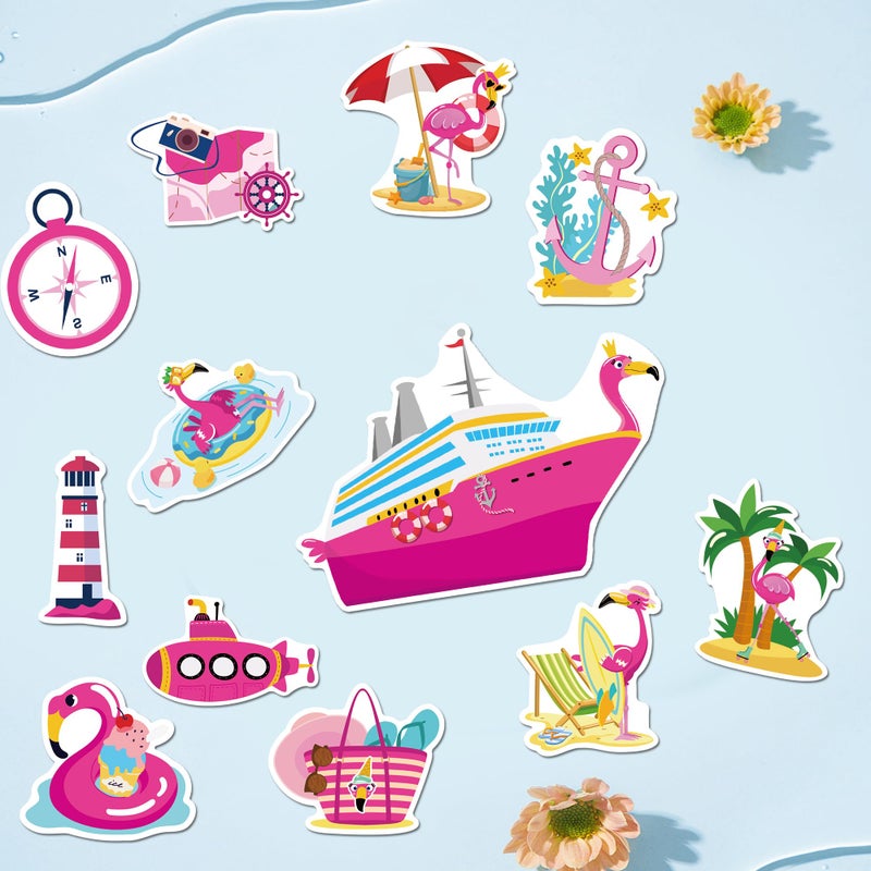 MENIFEND Cruise Door Decorations Magnetic, 12 Pcs Cute Flamingo Tropical Nautical Vacation Cruise Magnets, Fun Cruising Must Haves Magnetic Ship Cabin Door Signs Fridge Decor - Image 4