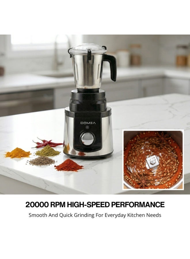 دوميا Mixer Grinder, 4-in-1, 1000W High-Power, 100% Copper Motor, Stainless Steel Blades, 3 Speed Settings with Pulse Control, Overload Protection, Heavy-Duty Stainless Steel Body-KMX450 - Image 4