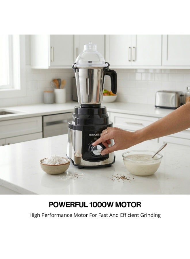 دوميا Mixer Grinder, 4-in-1, 1000W High-Power, 100% Copper Motor, Stainless Steel Blades, 3 Speed Settings with Pulse Control, Overload Protection, Heavy-Duty Stainless Steel Body-KMX450 - Image 2