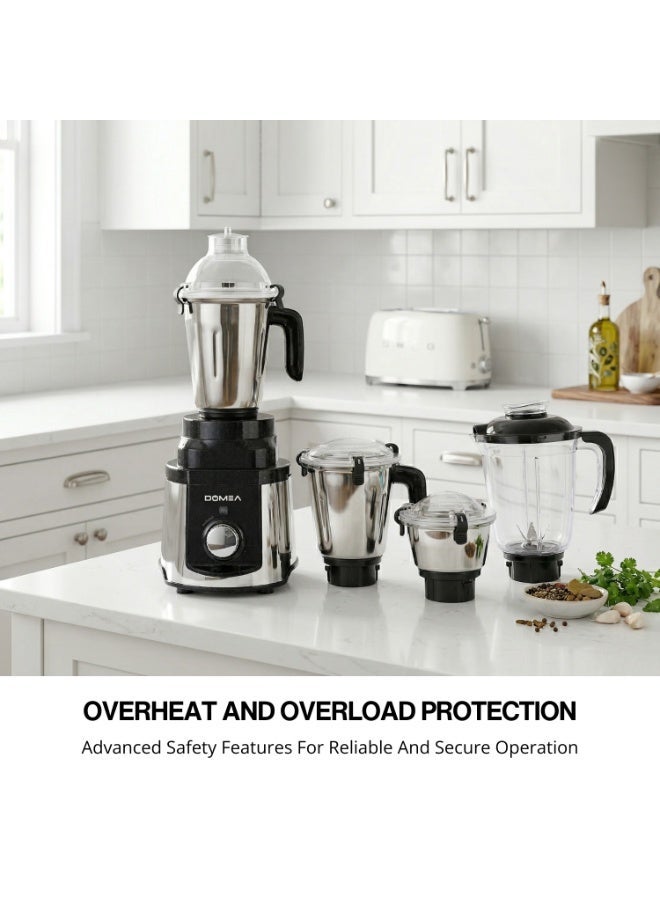 دوميا Mixer Grinder, 4-in-1, 1000W High-Power, 100% Copper Motor, Stainless Steel Blades, 3 Speed Settings with Pulse Control, Overload Protection, Heavy-Duty Stainless Steel Body-KMX450 - Image 5