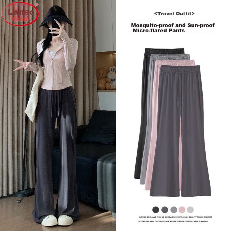 JD Jing Zao LangSha Micro-Flare Sun Protection Pants for Women, Summer 2025 New Style, High-Waisted Slimming Flared Trousers, Draping Ice Silk Mosquito-Repellent Wide-Leg Pants - Image 2