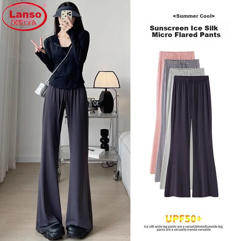 JD Jing Zao LangSha Micro-Flare Sun Protection Pants for Women, Summer 2025 New Style, High-Waisted Slimming Flared Trousers, Draping Ice Silk Mosquito-Repellent Wide-Leg Pants - Image 3