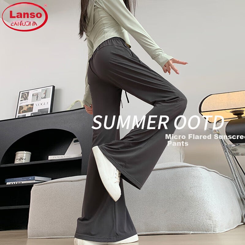 JD Jing Zao LangSha Micro-Flare Sun Protection Pants for Women, Summer 2025 New Style, High-Waisted Slimming Flared Trousers, Draping Ice Silk Mosquito-Repellent Wide-Leg Pants - Image 4