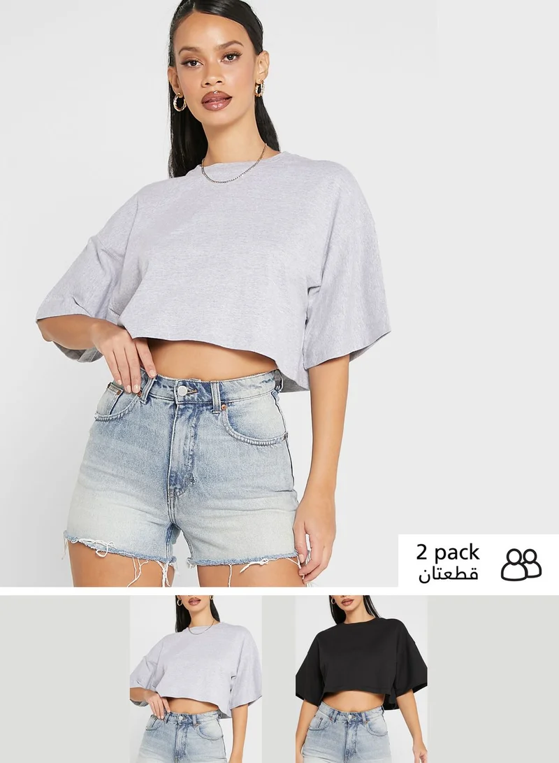 Missguided 2 Pack Drop Shoulder Oversized Crop Top
