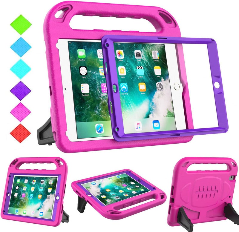 BMOUO Kids Case for iPad 97 20182017iPad Air 21 iPad 6th5th Generation Builtin Screen Protector Shockproof Handle Convertible Stand Case for iPad 6th5th Gen 97 Purple Rose