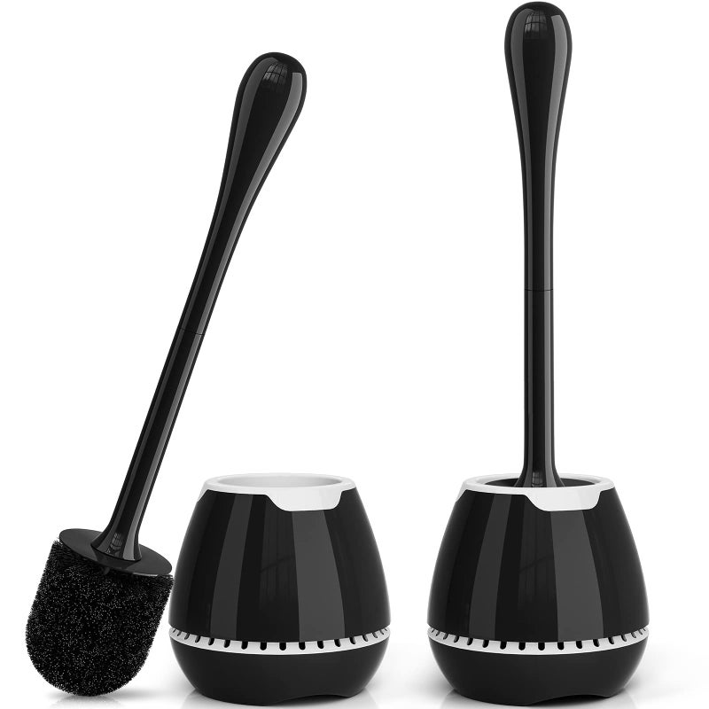 uptronic Toilet Brush 2 Pack Toilet Bowl Brush with Ventilated Holder and Ergonomic Long Handle Durable Bristles Toilet Scrubber Set for Bathroom CleaningBlack 