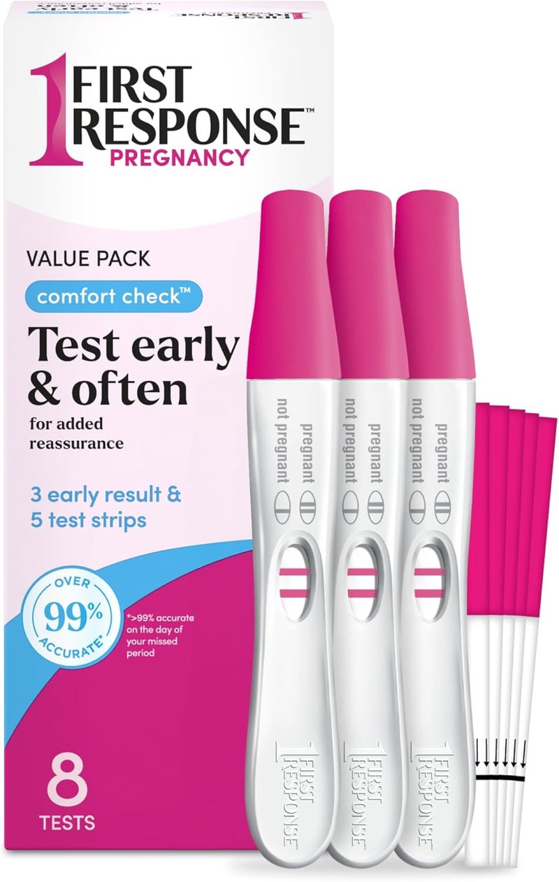 FIRST RESPONSE اختبار الحمل FIRST RESPONSE Comfort Check، 8 عدداً، وردي وأبيض