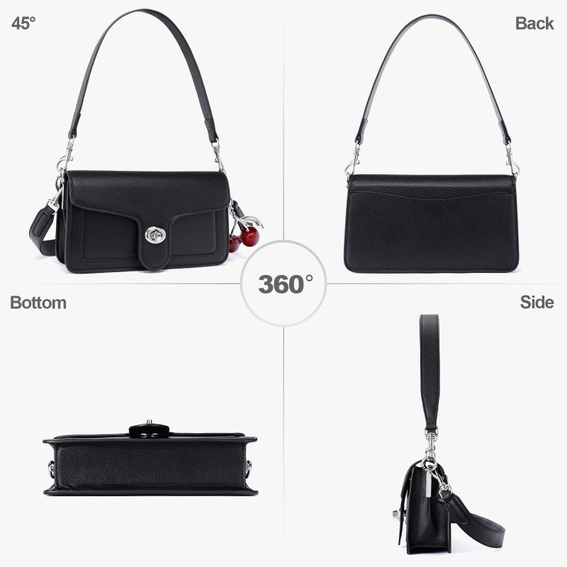 Lexiyat Purses for Women Trendy Crossbody Bags Leather Designer Handbags Travel Shoulder Cherry Bags Charm with 2 Straps Black - Image 3