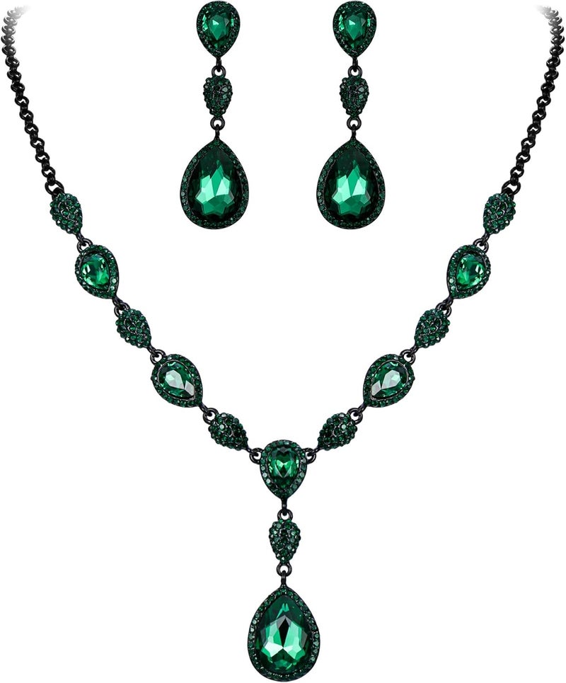 EleQueen Women's Cubic Zirconia Teardrop Y-Necklaces Dangle Earrings Jewelry Sets for Brides Bridesmaids - Image 1