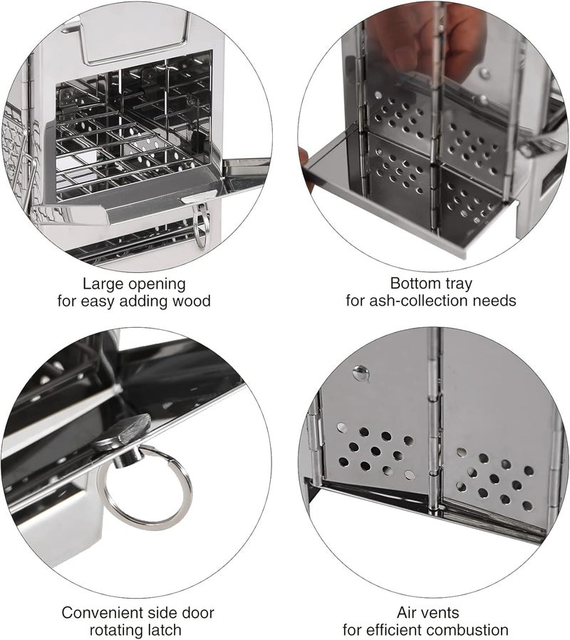 CAMPMAX Portable Folding Camping Wood Stove for Outdoor Cooking, Sturdy Lightweight 304 Stainless Steel Wood Burning Camp Stove with Grill for Backpacking BBQ Small/Large (Small Grid and Pot Stand) - Image 5