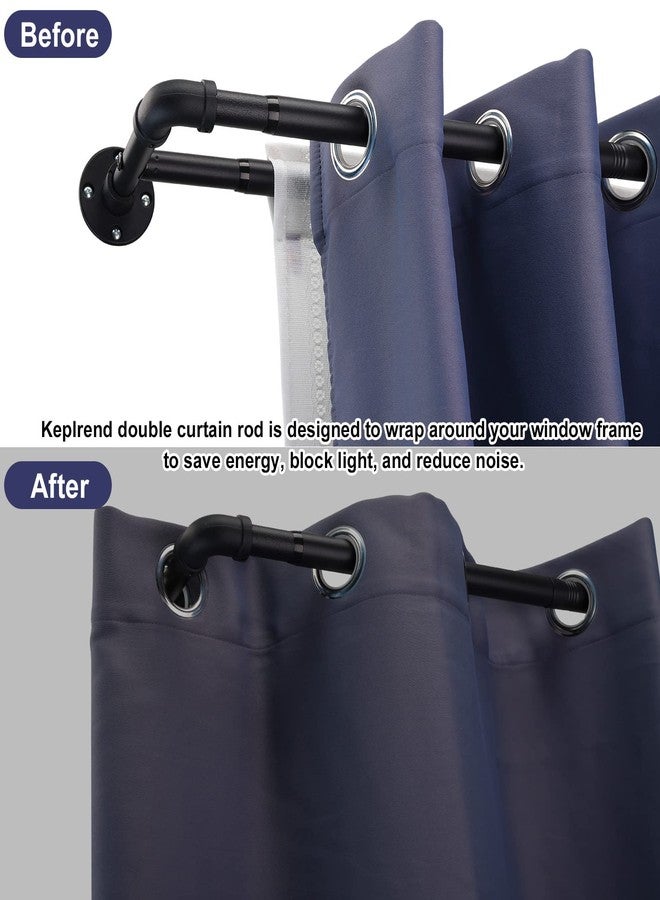 Keplrend Double Curtain Rod - Heavy Duty Blackout Double Curtain Rods for Windows 66 to 120 inch, Industrial Wrap Around Curtain Rod Black for Sliding Door, for Sheer Curtains & Drapes, Telescoping Adjustable - Image 3