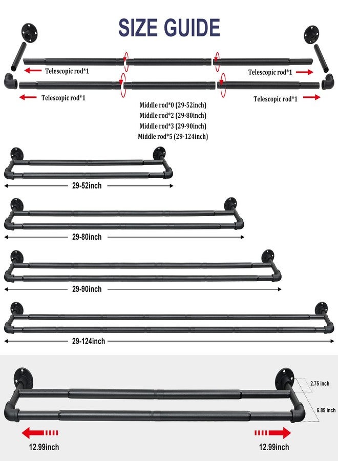 Keplrend Double Curtain Rod - Heavy Duty Blackout Double Curtain Rods for Windows 66 to 120 inch, Industrial Wrap Around Curtain Rod Black for Sliding Door, for Sheer Curtains & Drapes, Telescoping Adjustable - Image 4