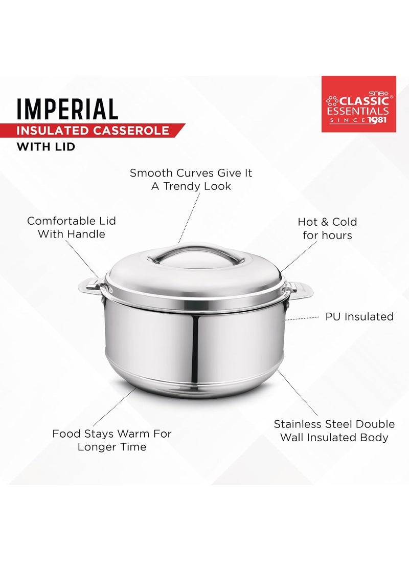 Classic Essentials CLASSIC ESSENTIALS Stainless Steel Imperial Casserole with Lid for Roti Double Wall Insulated Casserole Box Serving Bowl Container Hot Pot Food Warmer Silver 500_ml  - Image 2