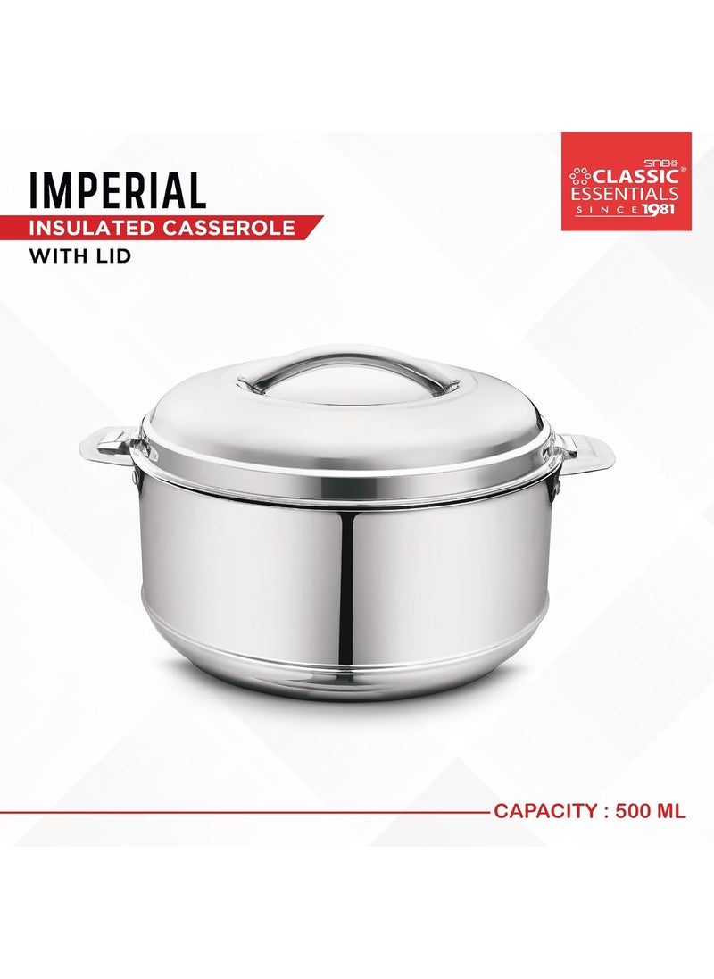 Classic Essentials CLASSIC ESSENTIALS Stainless Steel Imperial Casserole with Lid for Roti Double Wall Insulated Casserole Box Serving Bowl Container Hot Pot Food Warmer Silver 500_ml  - Image 5