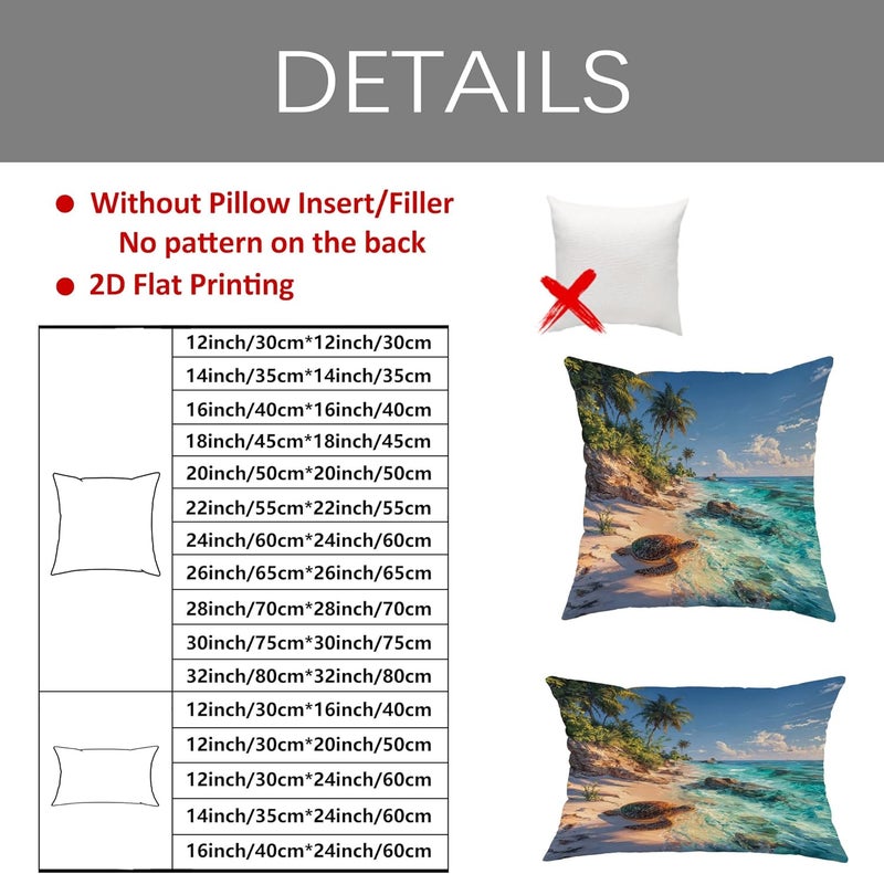 Beach Turtle Throw Pillow Covers Set of 2, Ocean Blue Tropical Ocean Creatures Cushion Cases, Nautical Decorative Square Cover for Summer Home Sofa Couch Decor 28x28 Inch - Image 2