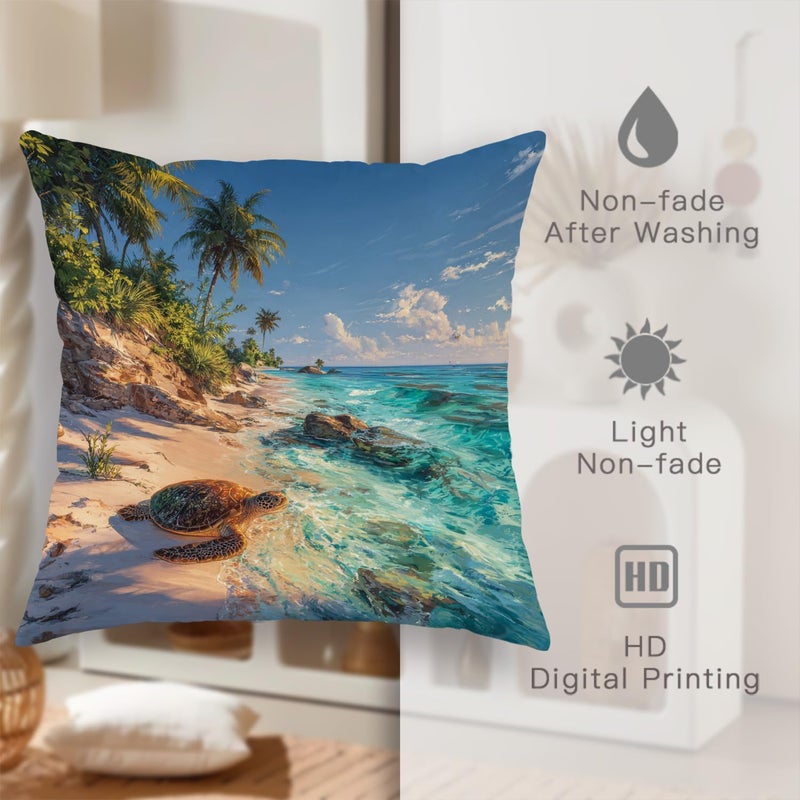 Beach Turtle Throw Pillow Covers Set of 2, Ocean Blue Tropical Ocean Creatures Cushion Cases, Nautical Decorative Square Cover for Summer Home Sofa Couch Decor 28x28 Inch - Image 4