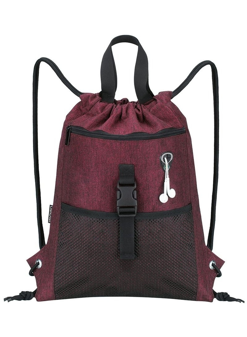 Drawstring Sackpack Bag, Handle Gym with Pockets Sports Sack Bag Outdoor Exercise Running Swimming Backpack Unisex Red 16.5x13In - Image 1