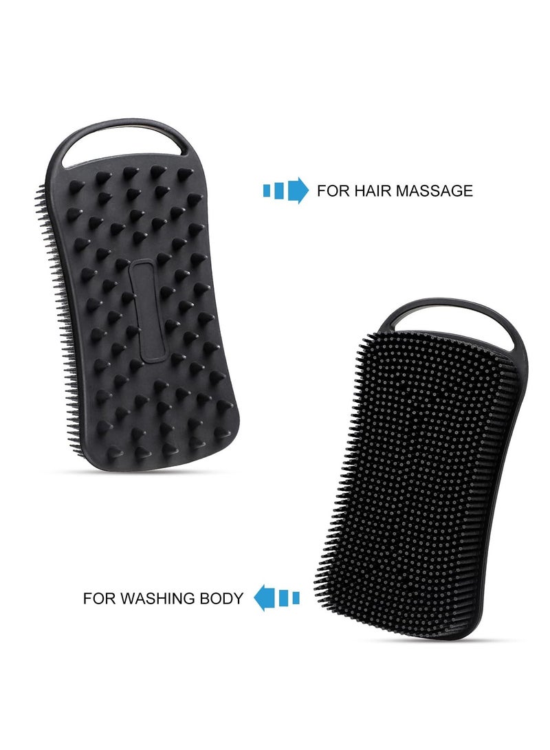 Excefore مقشر الجسم من السيليكون، قطعتان من مقشر الجسم، ليفة سيليكون ناعمة، فرشاة استحمام وشامبو 2 في 1، تنظيف وتقشير البشرة للبشرة الحساسة وجميع أنواع البشرة (وردي + أسود) - Image 2