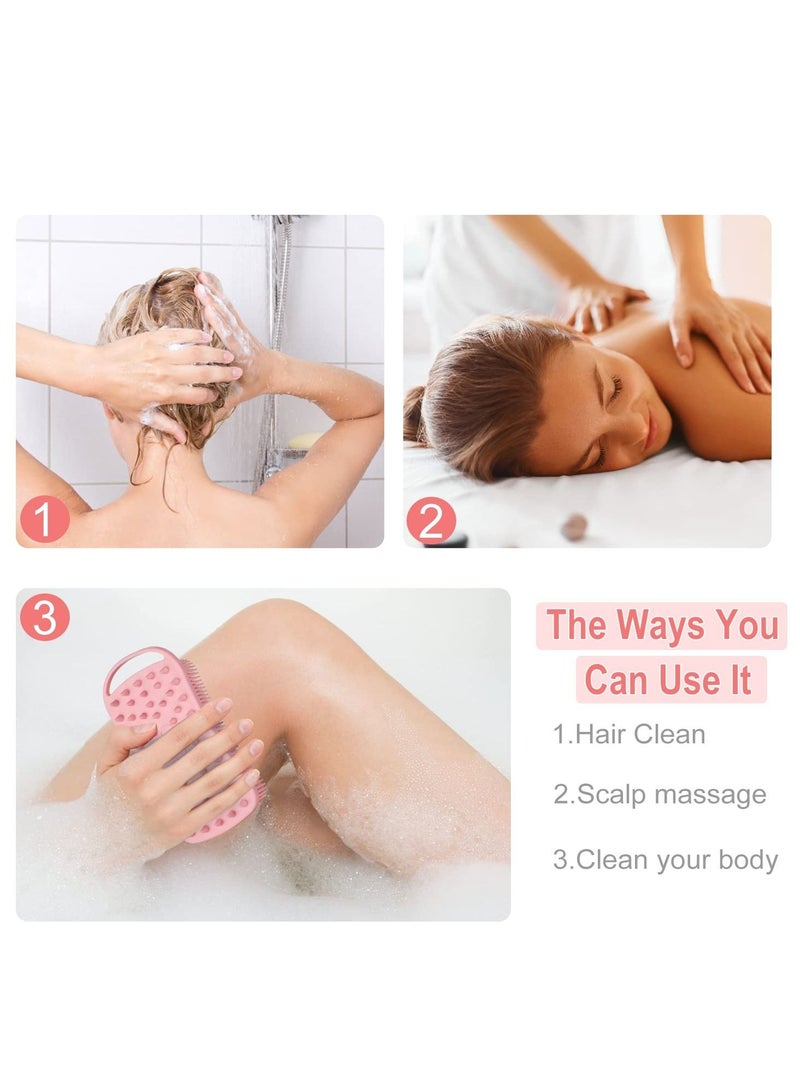 Excefore مقشر الجسم من السيليكون، قطعتان من مقشر الجسم، ليفة سيليكون ناعمة، فرشاة استحمام وشامبو 2 في 1، تنظيف وتقشير البشرة للبشرة الحساسة وجميع أنواع البشرة (وردي + أسود) - Image 4