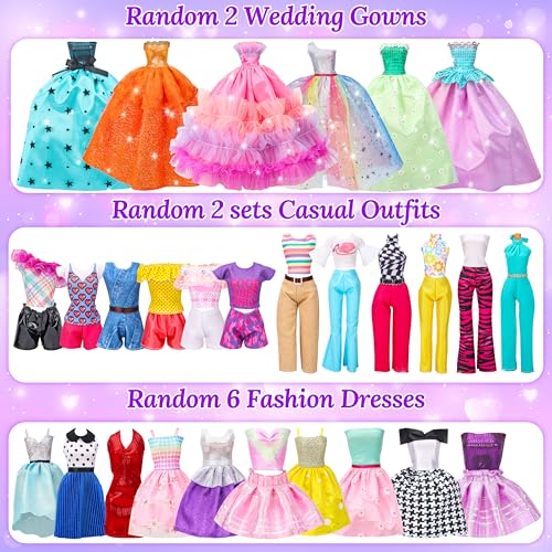 Style Shine 70 Pcs Doll Closet with Clothes Accessories Including 2 Wedding Gowns 6 Fashion Dresses 2 Casual Outfits 2 Swimsuit 10 Shoes 20 Hangers 27 AccessoriesDress up Toys for Girls Kids Gifts - Image 5