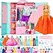 Style Shine 70 Pcs Doll Closet with Clothes Accessories Including 2 Wedding Gowns 6 Fashion Dresses 2 Casual Outfits 2 Swimsuit 10 Shoes 20 Hangers 27 AccessoriesDress up Toys for Girls Kids Gifts - Image 2