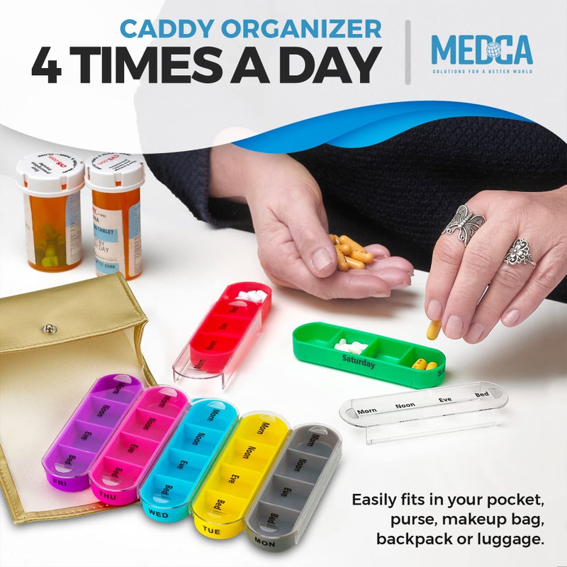 MEDca Weekly Travel Pill Organizer - Prescription and Medication Wallet Pill Box Reminder, Pill Container Dispenser Case, Vitamin Caddy Organizer, for 4 Times A Day, 7 Days a Week - Image 4