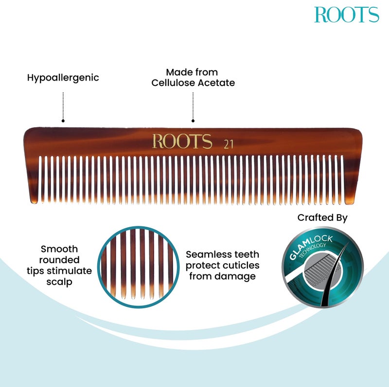 ROOTS Pocket Comb | Fine Teeth For Styling & Detangling | Smooth & Round Teeth prevent Hair & Scalp damage | For Men with Straight, Long, Wavy Hair | Wet & Dry use | Length - 4.4 inch | Model No - 21 - Image 2