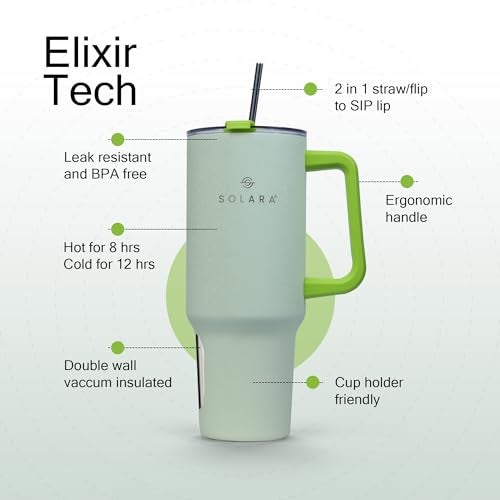 SOLARA Elixir 40oz Insulated Tumbler with Straw and Lid, Tumblers for Hot and Cold, 1200ml Stainless Steel Tumbler with Straw, Travel Mug, Coffee Mug for Office, Home, Lemon Drop - Image 3