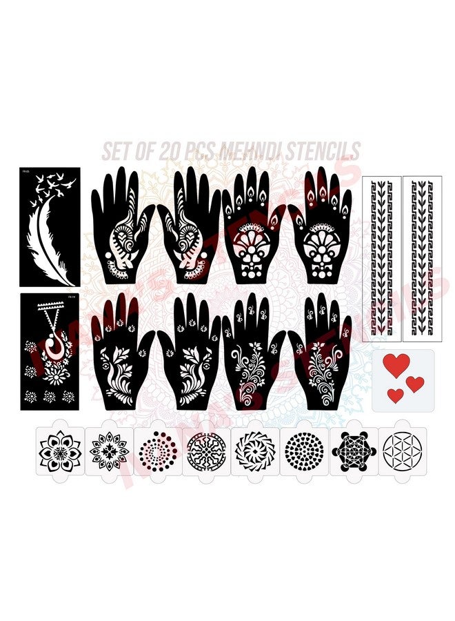 ivana's Set Of 20 Pcs Combo Pack, Reusable Mehandi Design Sticker Stencils For Both Hand | Mehendi Design Stencils | Quick And Easy To Use, For Girls, Women, Kids & Teen, D-2127 - Image 1