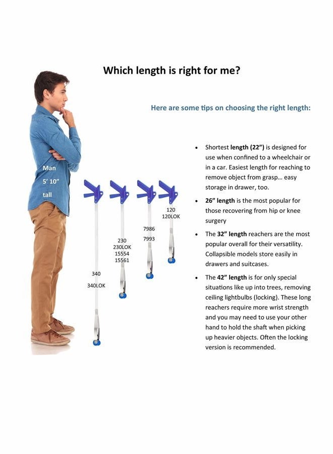 ArcMate EZ Reacher Standard, Indoor Reacher Grabber with 4-Finger Pistol Grip, 5-lb. Pickup Capacity, XL 4.5" Wide Fingers, Nimble Cup Tips, Heat Resistant Food Grade Silicone Tips, Blue, 26" (7986) - Image 5