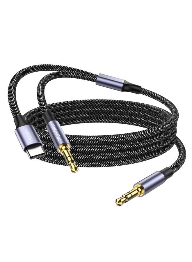 MOSWAG 2 in 1 3.5mm Aux Cable to 3.5mm Audio Aux Jack Cable 3.28FT/1M with USB C to AUX Cable Audio Auxiliary Input Adapter Male to Male AUX Cord for Headphones,Car,Home Stereos,Speaker - Image 1