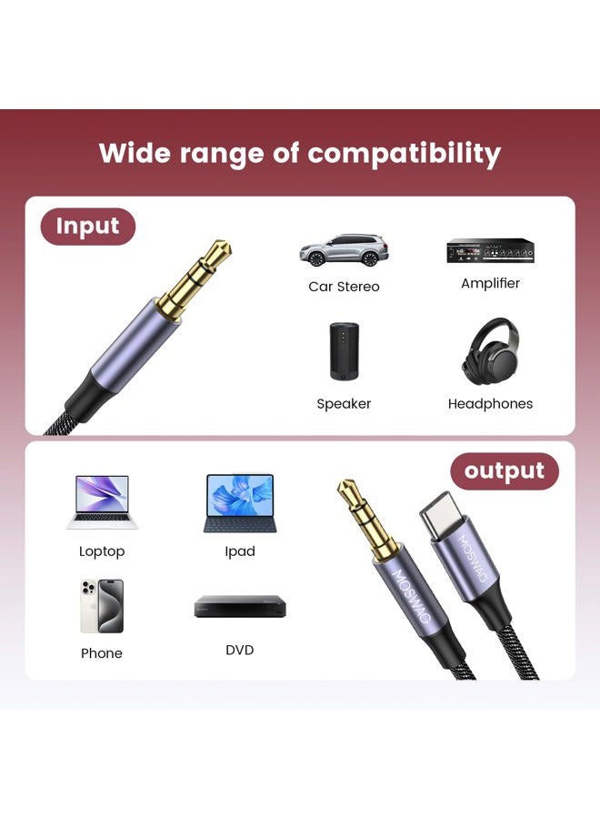 MOSWAG 2 in 1 3.5mm Aux Cable to 3.5mm Audio Aux Jack Cable 3.28FT/1M with USB C to AUX Cable Audio Auxiliary Input Adapter Male to Male AUX Cord for Headphones,Car,Home Stereos,Speaker - Image 2