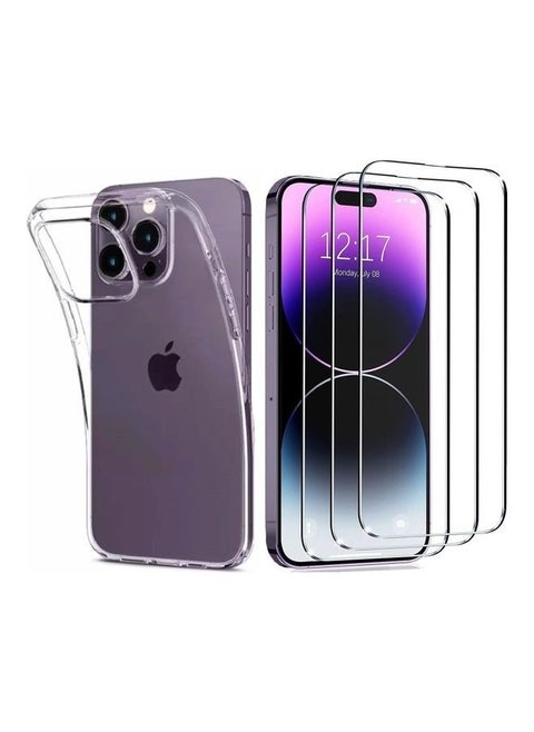 iPhone 14 Pro 3Pack Screen Protector 9H Tempered Glass with Clear Case Cover Scratch Resistant Edge to Edge Full Protection Compatible with iPhone 14 Pro 6.1 inch Clear