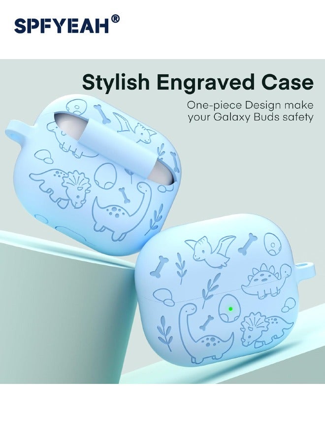 اس بي اف يا. جراب Samsung Galaxy Buds 3 / Buds 3 Pro، غطاء واقٍ من السيليكون الناعم بنمط محفور مع سلسلة مفاتيح ومجموعة تنظيف، جراب مقاوم للصدمات والسقوط لهاتف Samsung Galaxy Buds 3 & 3 Pro (2024)، أزرق ديناصور - Image 3