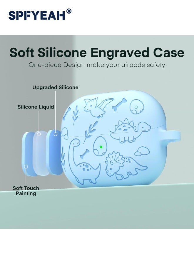 اس بي اف يا. جراب Samsung Galaxy Buds 3 / Buds 3 Pro، غطاء واقٍ من السيليكون الناعم بنمط محفور مع سلسلة مفاتيح ومجموعة تنظيف، جراب مقاوم للصدمات والسقوط لهاتف Samsung Galaxy Buds 3 & 3 Pro (2024)، أزرق ديناصور - Image 4