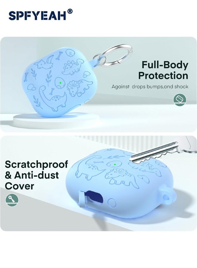 اس بي اف يا. جراب Samsung Galaxy Buds 3 / Buds 3 Pro، غطاء واقٍ من السيليكون الناعم بنمط محفور مع سلسلة مفاتيح ومجموعة تنظيف، جراب مقاوم للصدمات والسقوط لهاتف Samsung Galaxy Buds 3 & 3 Pro (2024)، أزرق ديناصور - Image 5