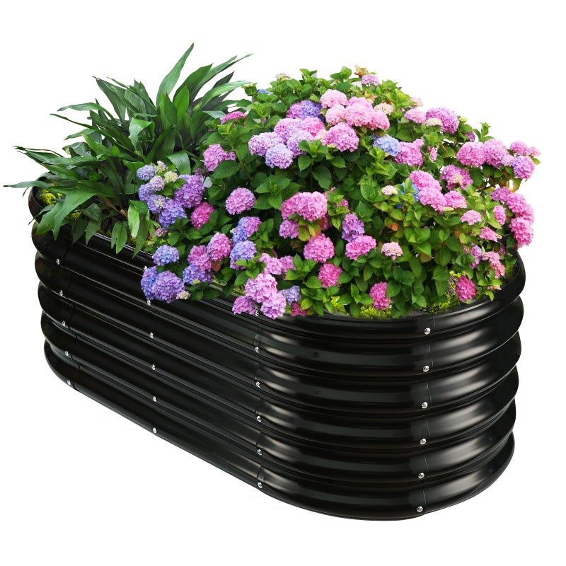 YSEJOMP 17" Tall Outdoor Garden Raised Garden Bed Kits, 4ft X 2ft Oval,0.8MM Thick Metal Raised Planter Bed/Ground Planter Box for Variety of Flowers,Herbs,Vegetables (Cream White, 48X24X16.5 Inches) - Image 1
