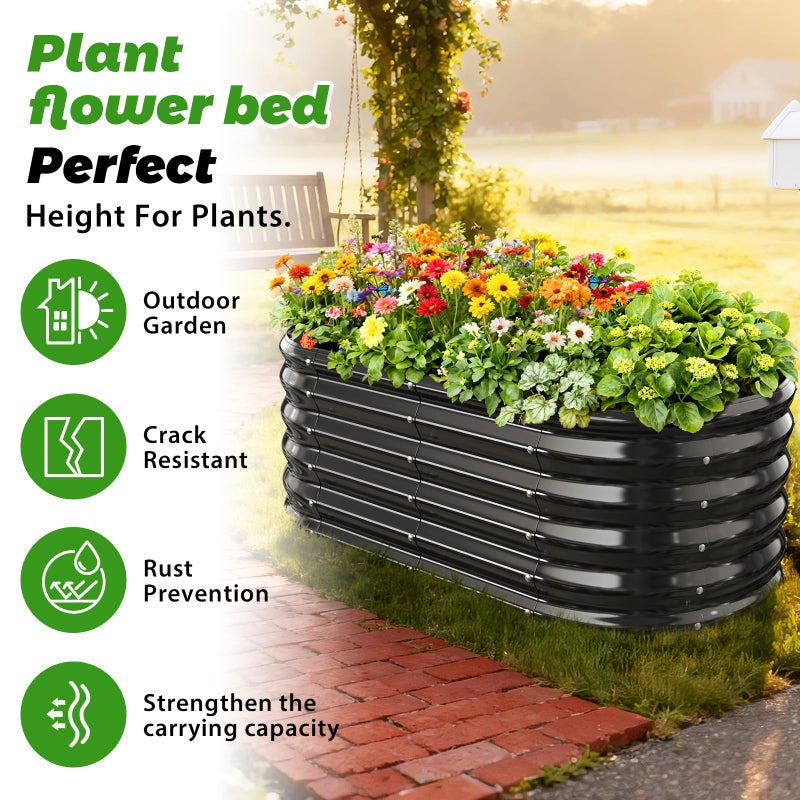 YSEJOMP 17" Tall Outdoor Garden Raised Garden Bed Kits, 4ft X 2ft Oval,0.8MM Thick Metal Raised Planter Bed/Ground Planter Box for Variety of Flowers,Herbs,Vegetables (Cream White, 48X24X16.5 Inches) - Image 2