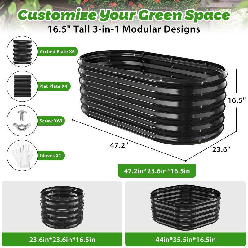 YSEJOMP 17" Tall Outdoor Garden Raised Garden Bed Kits, 4ft X 2ft Oval,0.8MM Thick Metal Raised Planter Bed/Ground Planter Box for Variety of Flowers,Herbs,Vegetables (Cream White, 48X24X16.5 Inches) - Image 4
