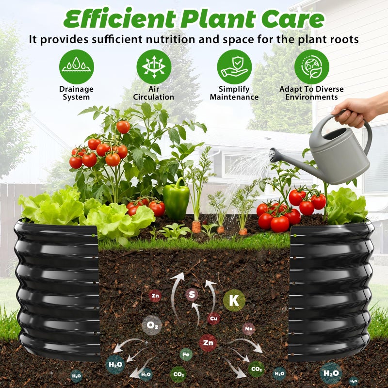 YSEJOMP 17" Tall Outdoor Garden Raised Garden Bed Kits, 4ft X 2ft Oval,0.8MM Thick Metal Raised Planter Bed/Ground Planter Box for Variety of Flowers,Herbs,Vegetables (Cream White, 48X24X16.5 Inches) - Image 3